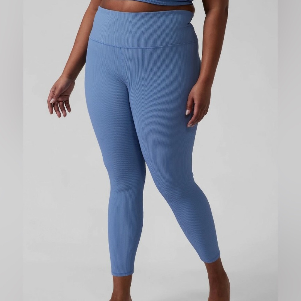 Athleta Elation Rib Tight Leggings Cottage Blue large tall NWT
